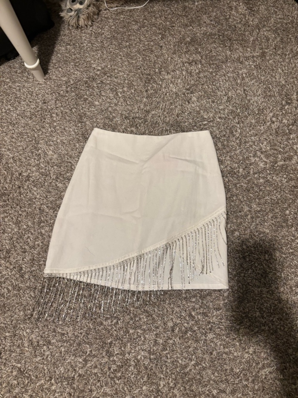 White Mini Skirt with Beaded Fringe